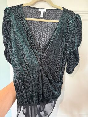 Women's Velvet Animal-Print Bodysuit - Deep Green